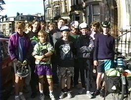 The entire group wish Michael a happy birthday outside Edinburgh YH